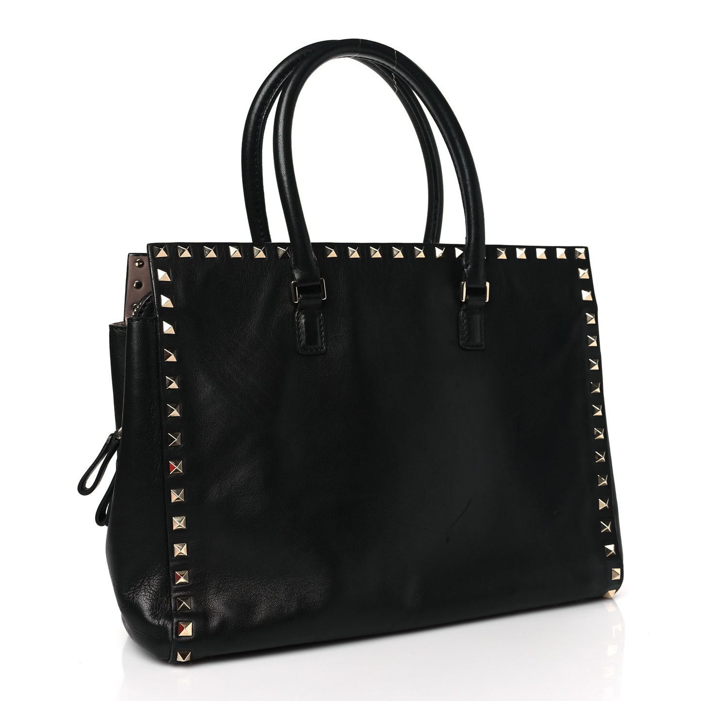 Vitello Small Rockstud Top Handle Tote Black
