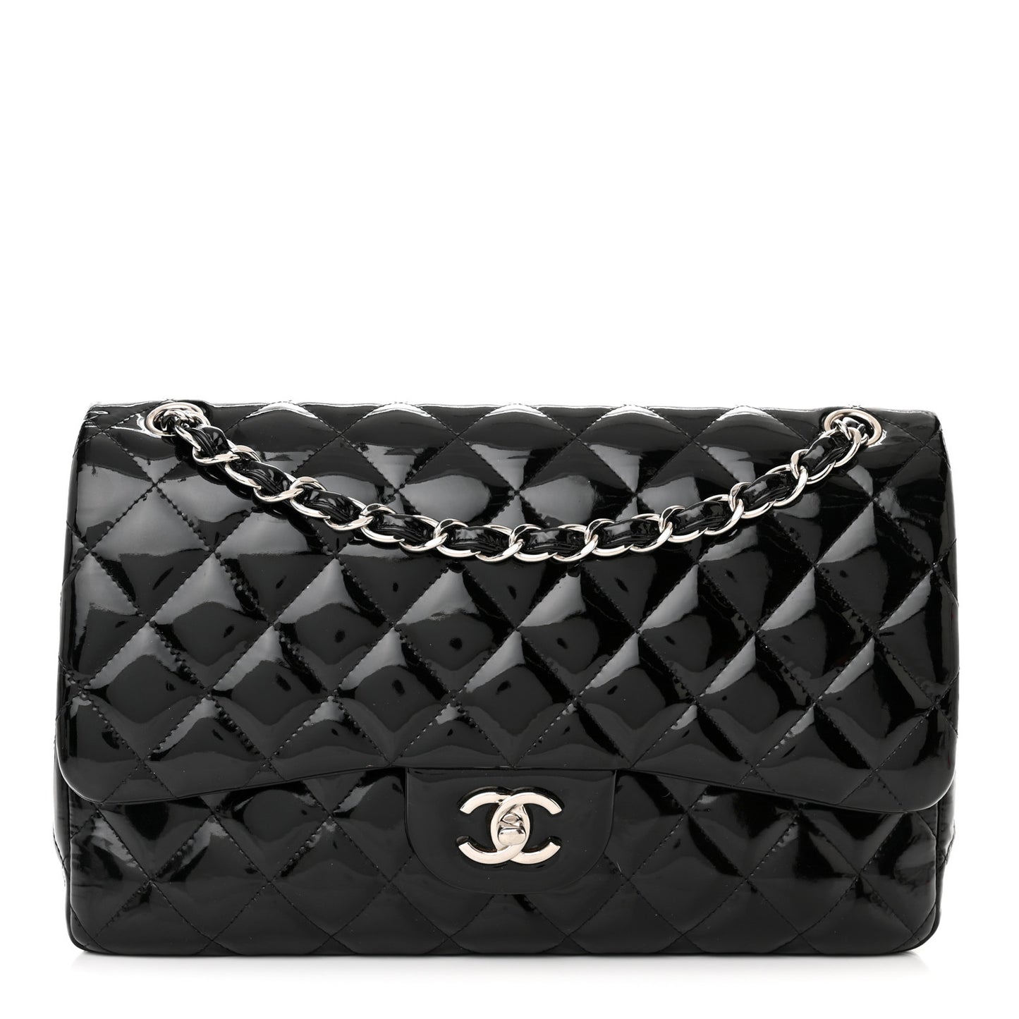 Patent Quilted Jumbo Double Flap Black