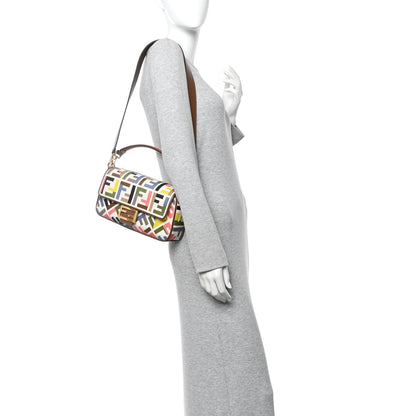Fendi Canvas Ricamo Vitello King FF Multicolor Embroidered Baguette Grezzo Multicolor Gianduia 2 of 9