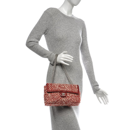 Chanel Chevron Tweed Medium Flap Red White 2 of 9