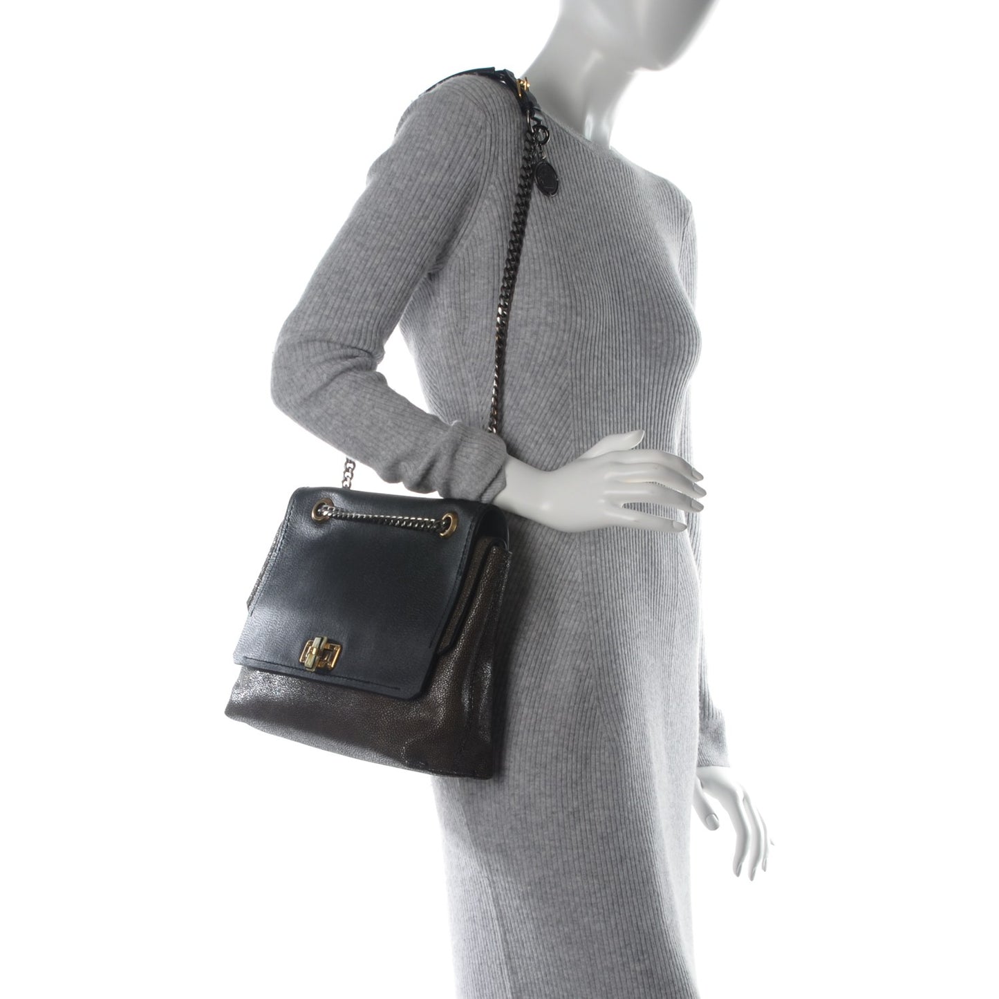 Calfskin Galuchat Medium Happy Shoulder Bag Anthracite