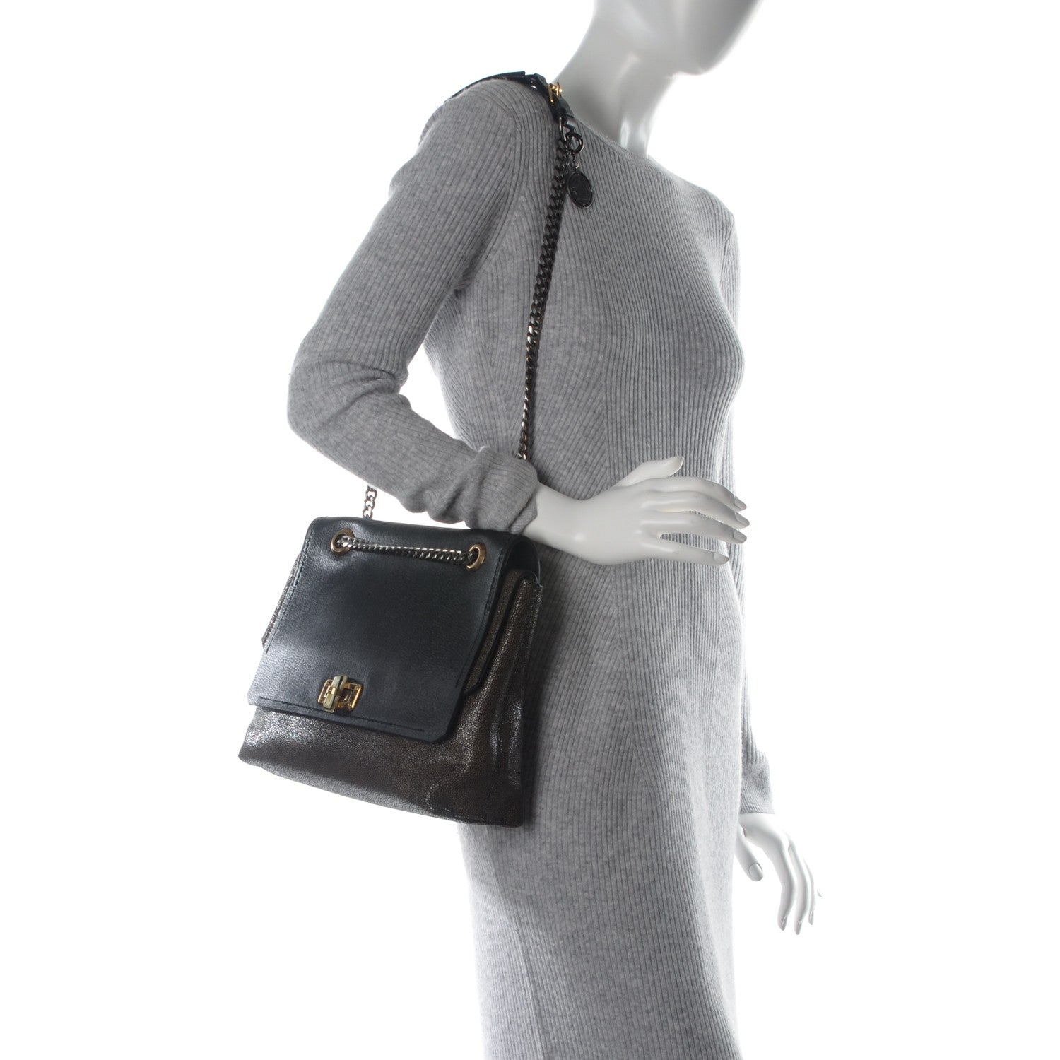 Lanvin Calfskin Galuchat Medium Happy Shoulder Bag Anthracite 2 of 7