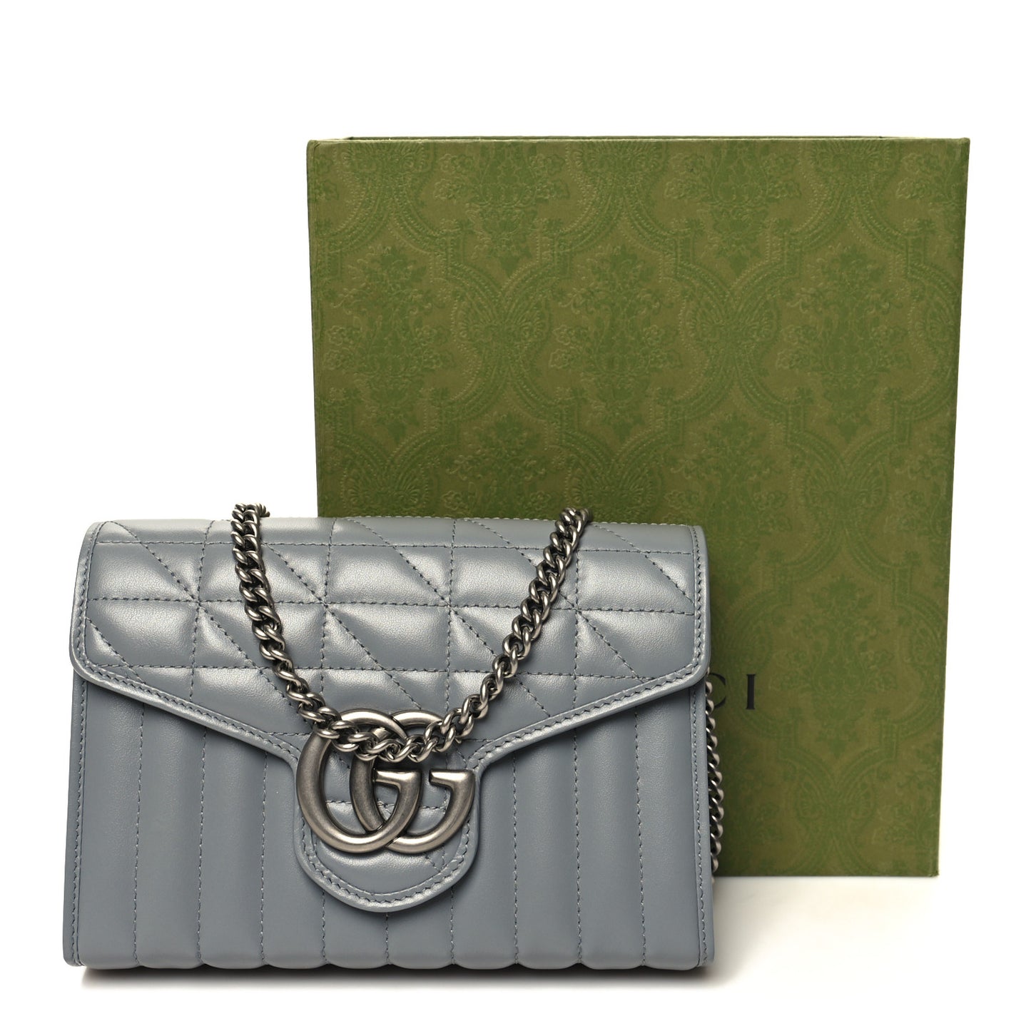 Calfskin Matelasse Aria GG Marmont Chain Wallet Deep Grey