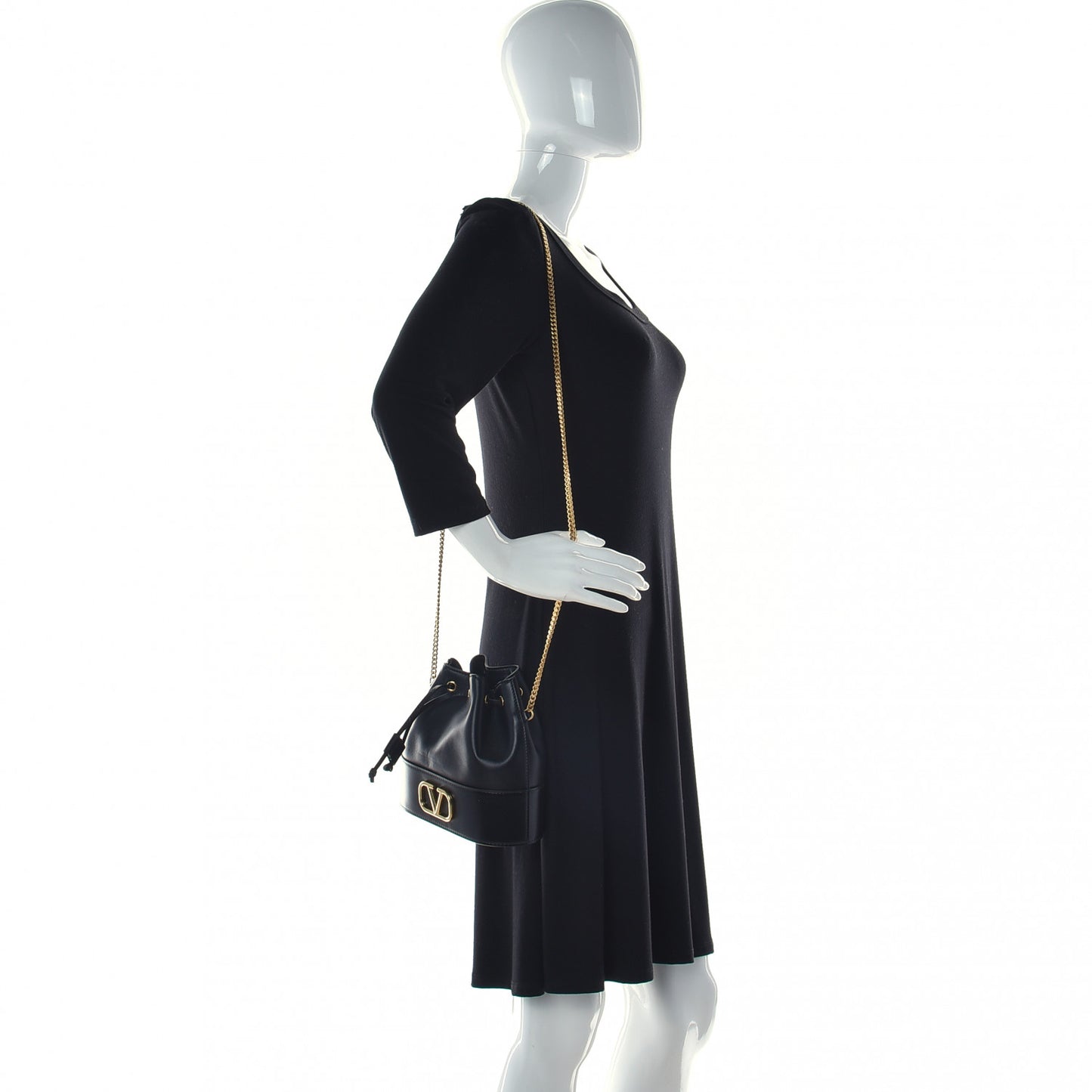 Nappa Mini VLogo Signature Chain Bucket Bag Black