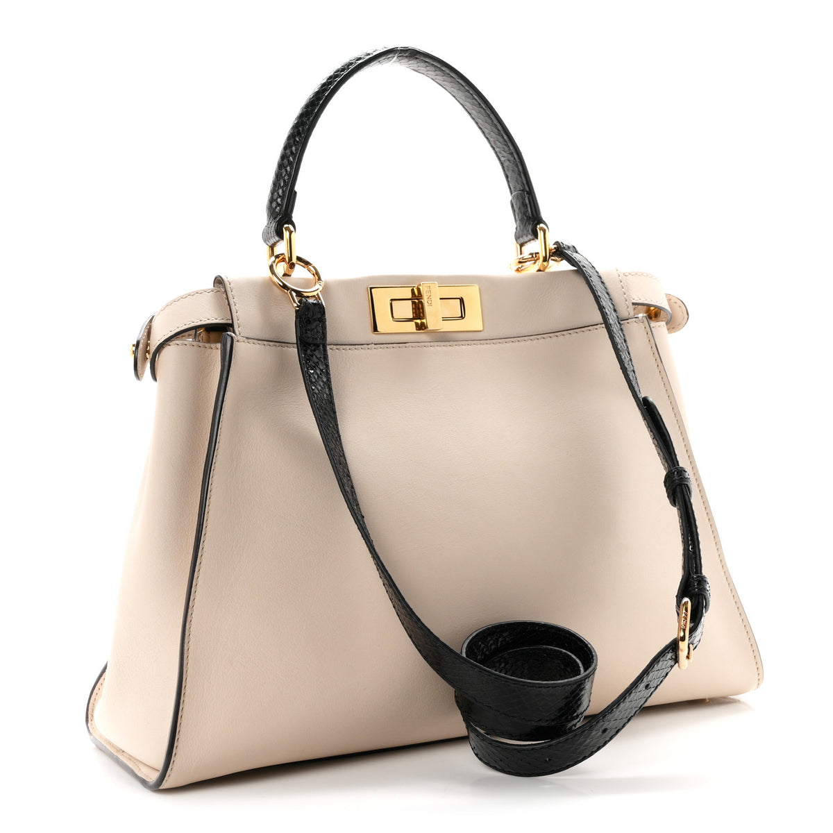 Vitello Seta Snakeskin Monster Eyes Medium Peekaboo Iconic Satchel  Amido Sand Black