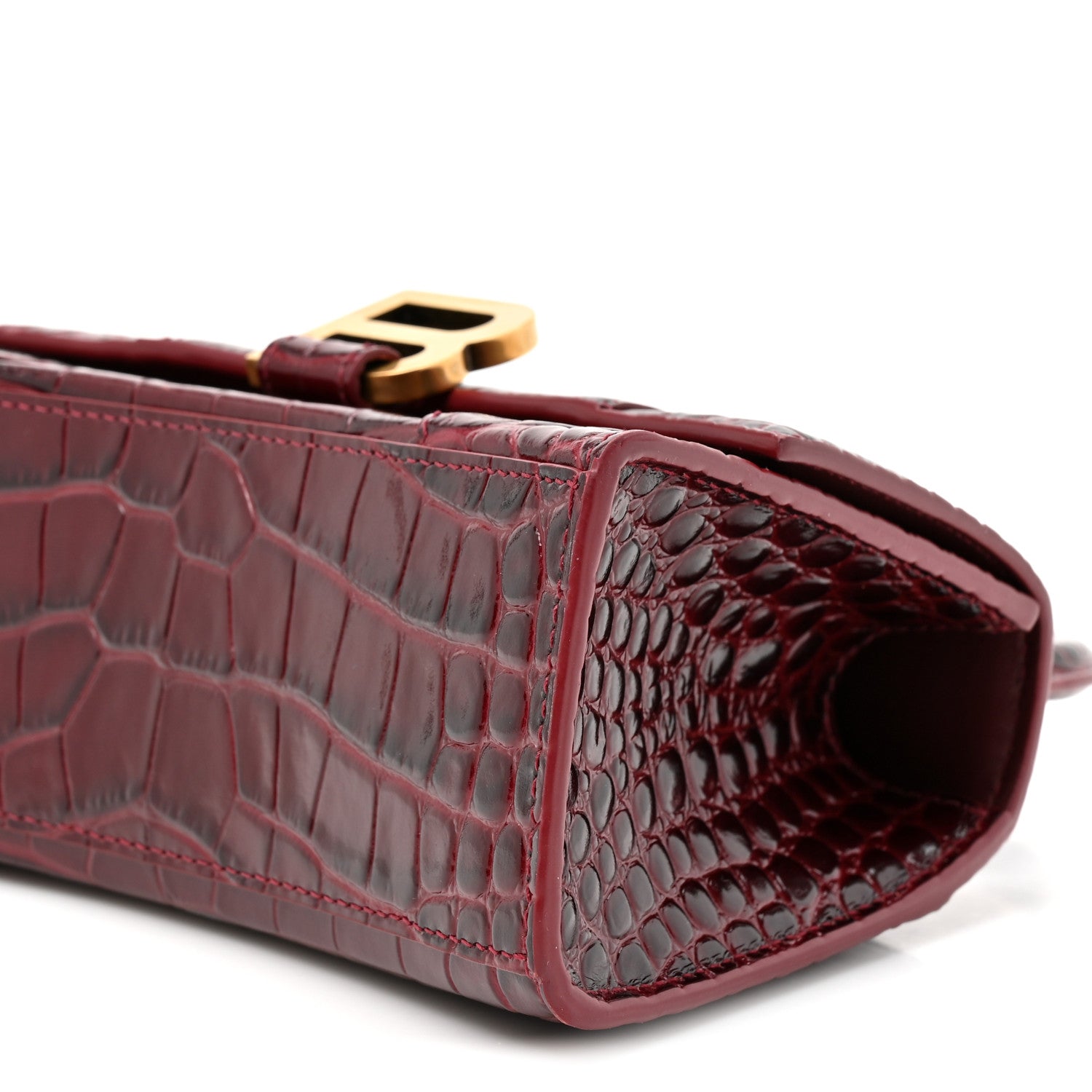 Balenciaga Shiny Calfskin Crocodile Embossed Hourglass Top Handle Bag XS Dark Red 9 of 12