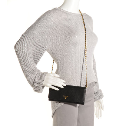 Prada Saffiano Metal Oro Chain Wallet Nero Black 2 of 9