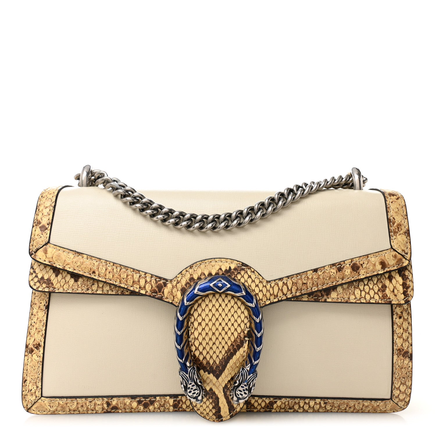 Gucci Calfskin Snakeskin Enamel Small Dionysus Shoulder Bag White Beige Electric Blue 1 of 11
