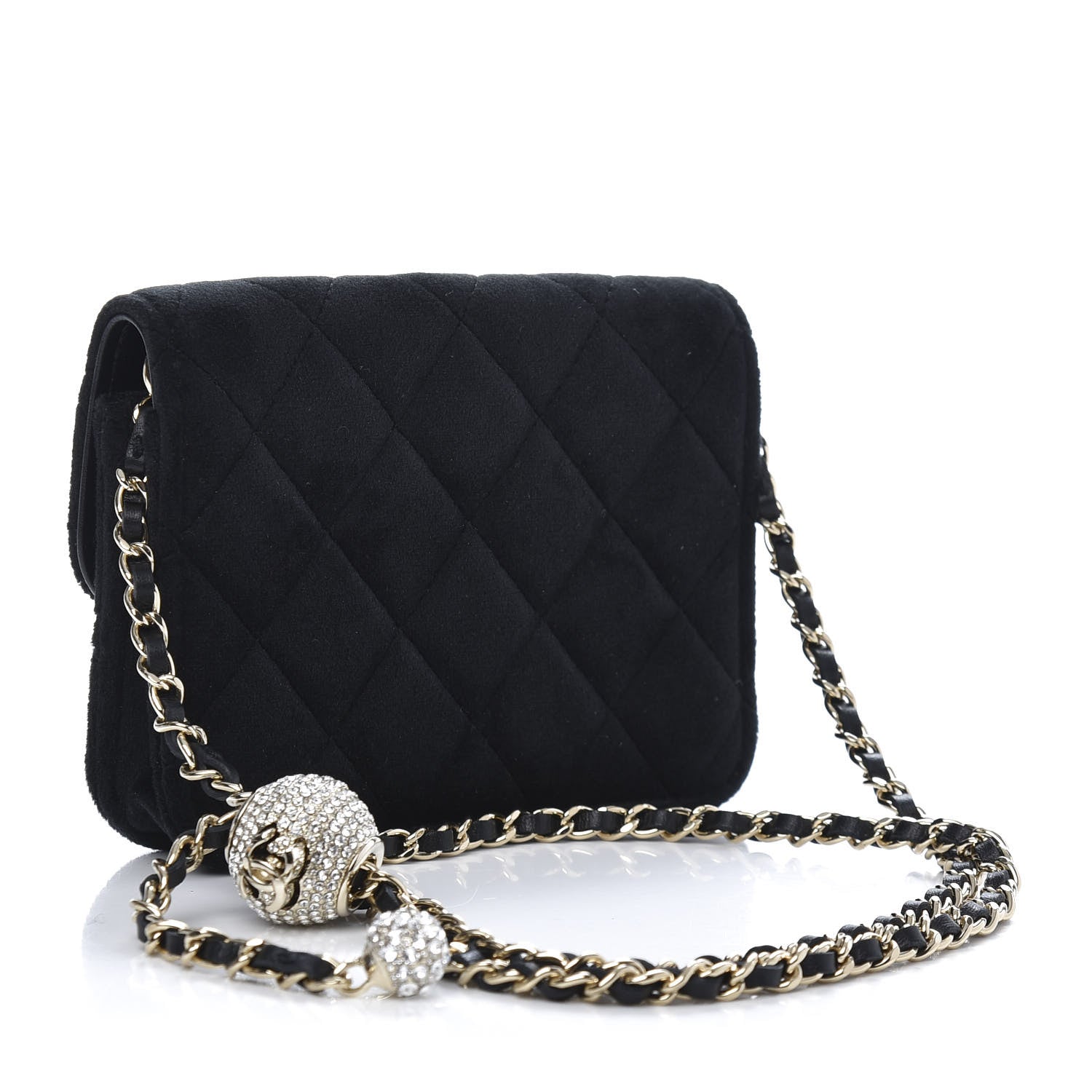 Chanel Velvet Quilted Pearl Crush Clutch With Chain Black 3 of 12