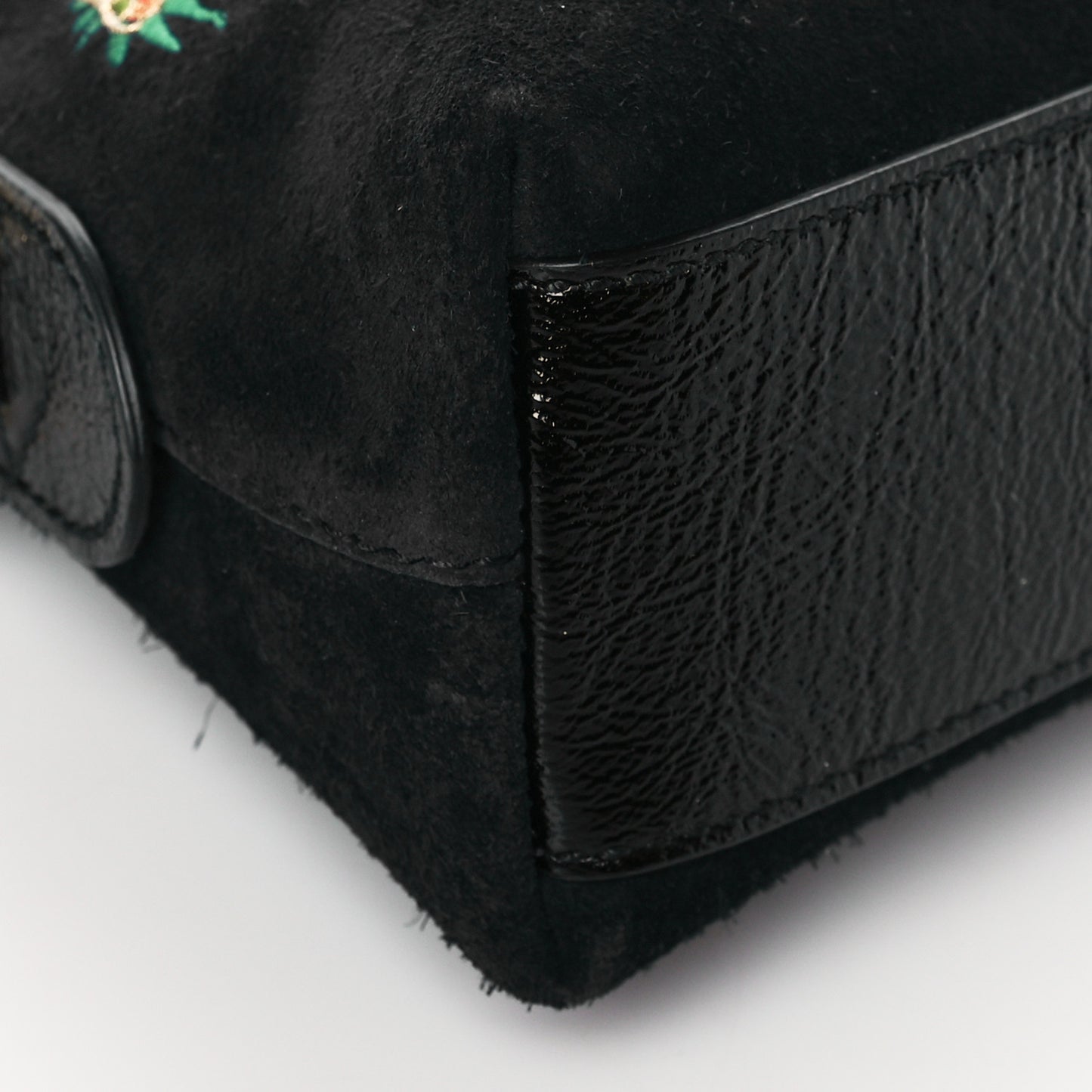 Suede Patent Dragon Embroidered Small Ophidia Dome Shoulder Bag Blue Multicolor Black