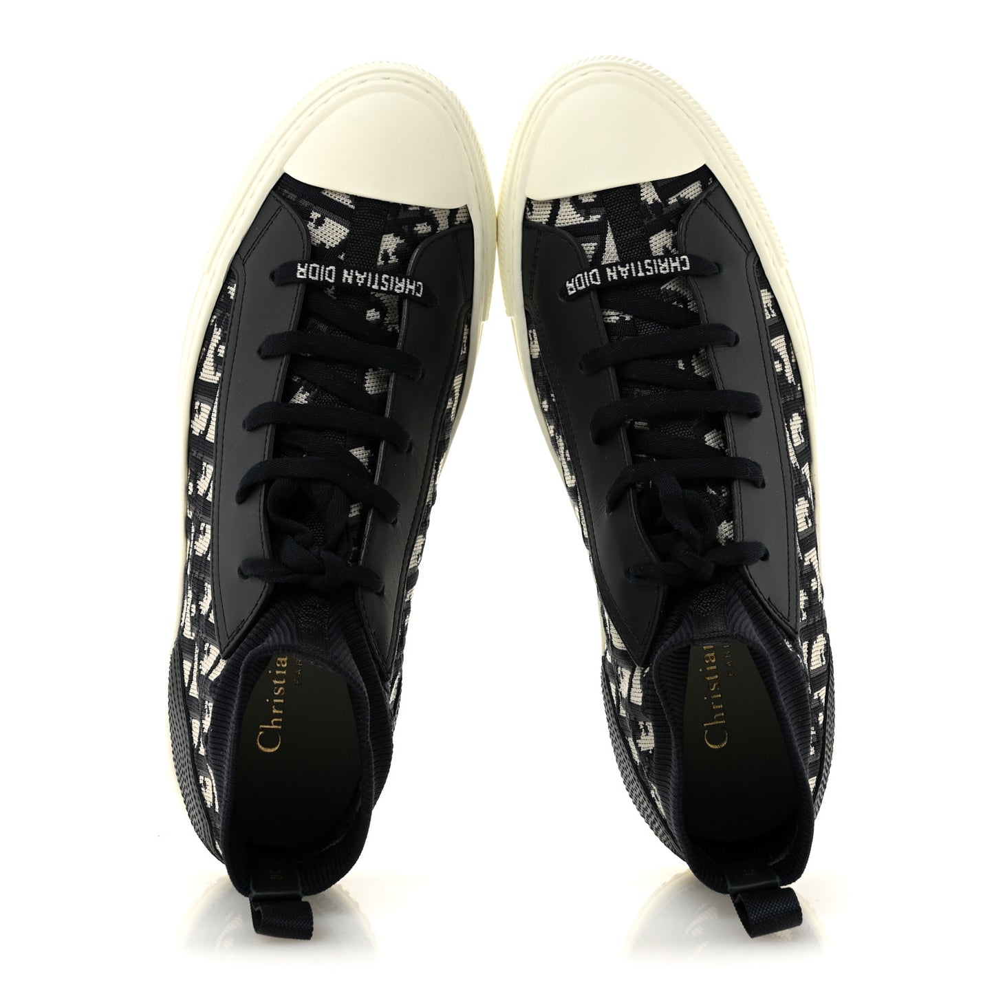 Technical Knit Calfskin Oblique Womens Walk'n Dior Mid Top Sneakers 41 Deep Blue