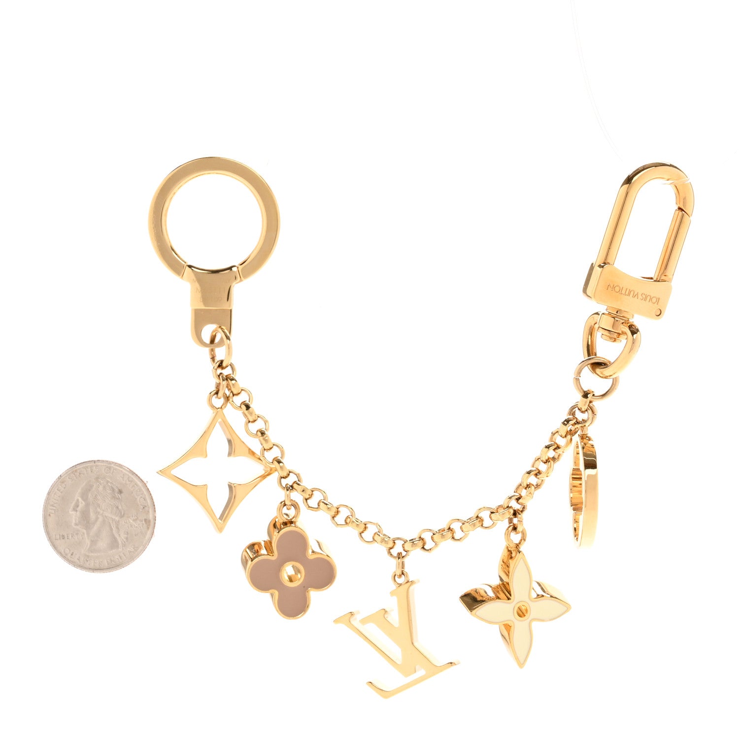 Louis Vuitton Brass Enamel Fleur De Monogram Bag Charm Chain Gold 2 of 5