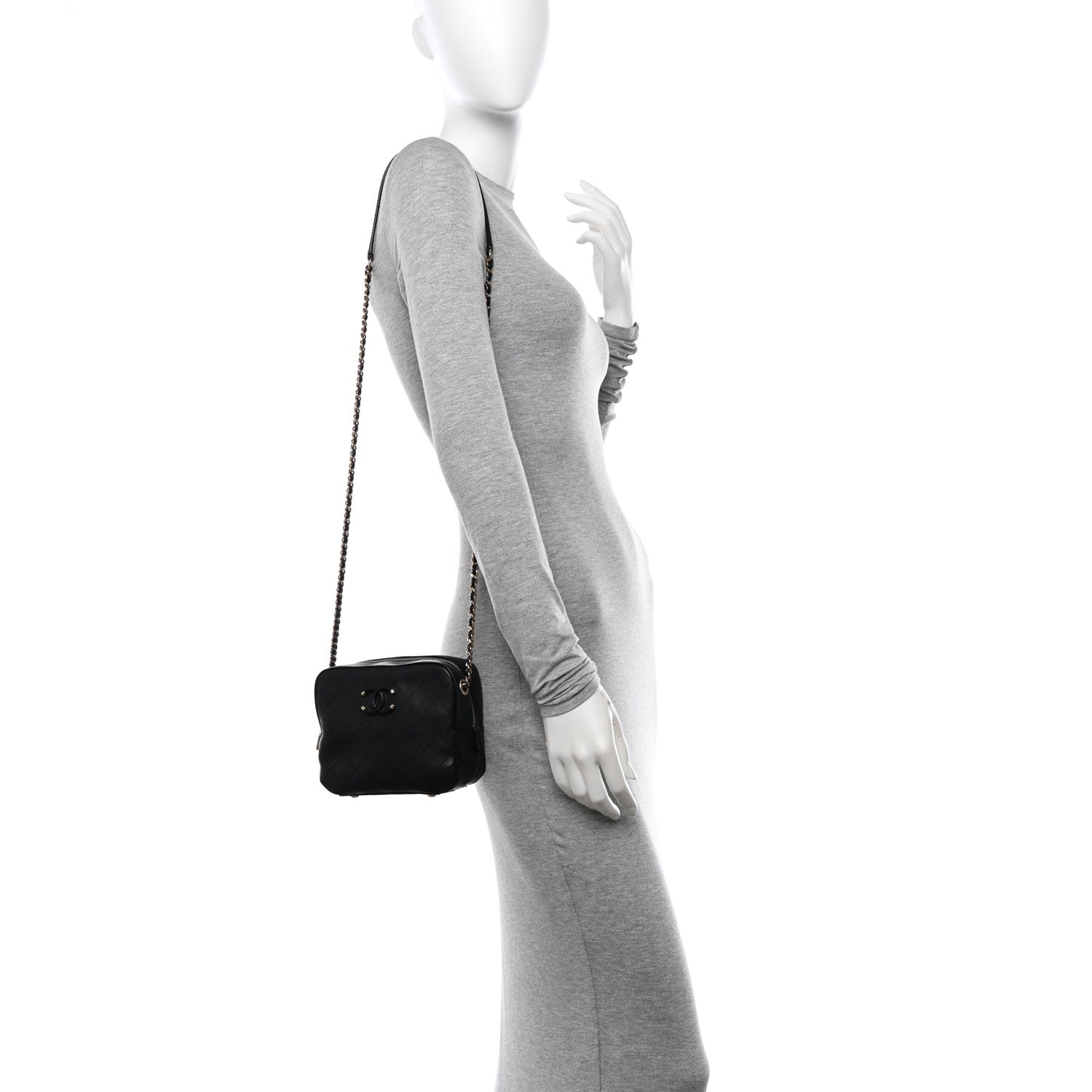 Chanel Calfskin Stitched Covered CC Camera Case Bag Black 2 of 12