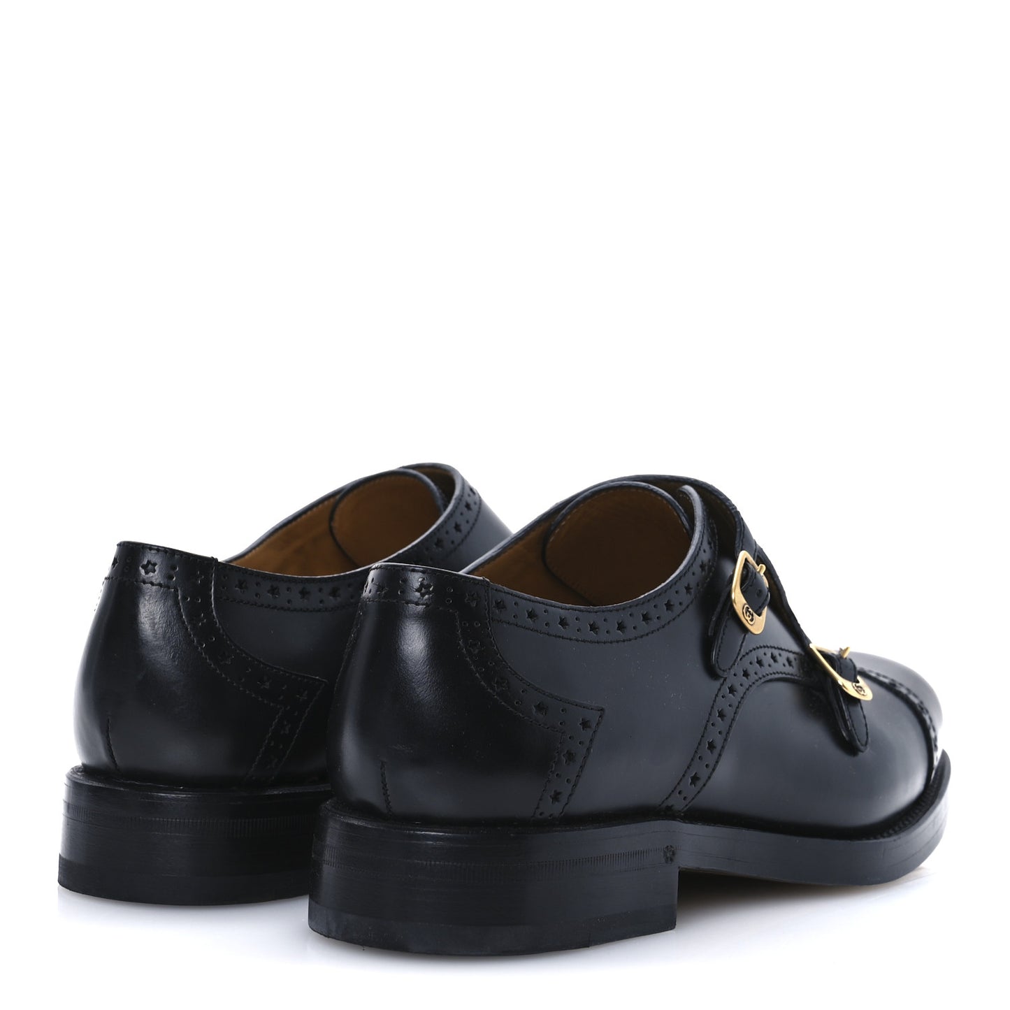 Calfskin Mens Double Monk Strap Loafers 8 Black