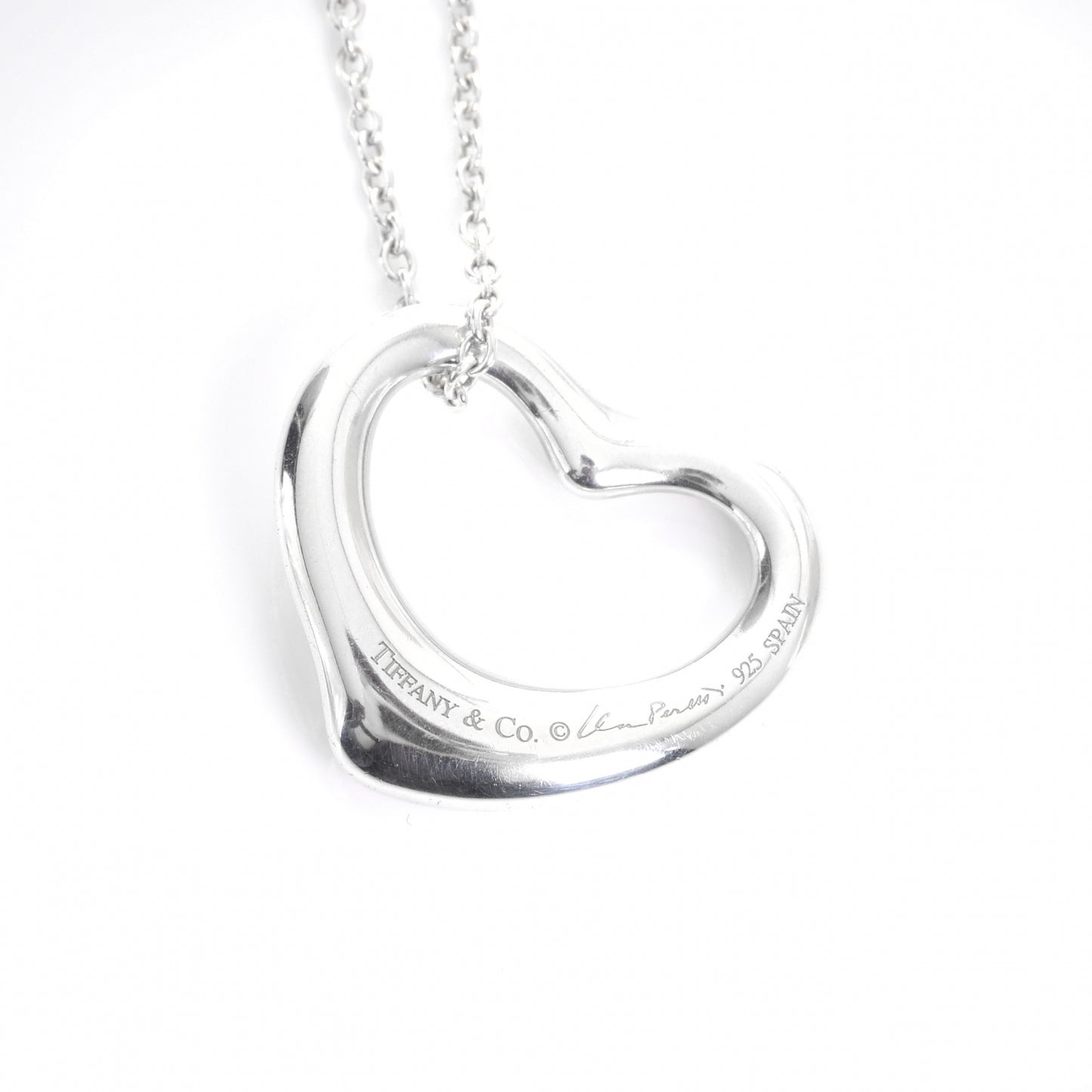 Sterling Silver 16mm Elsa Peretti Open Heart Pendant Necklace