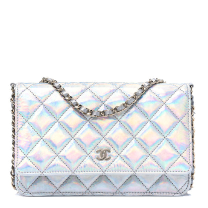 Chanel Iridescent Goatskin Quilted Wallet On Chain WOC Silver 1 of 4