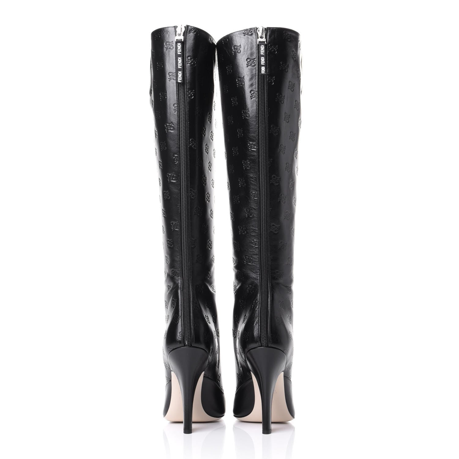 Fendi Vitello Karligraphy Embossed FFreedom Knee High Boots 39 Black 6 of 9