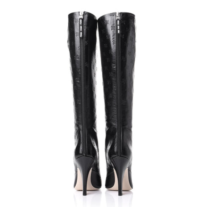 Fendi Vitello Karligraphy Embossed FFreedom Knee High Boots 39 Black 6 of 9
