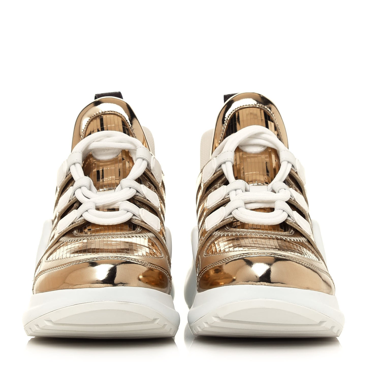 Metallic Calfskin Technical Nylon LV Archlight Sneakers 36 Gold White