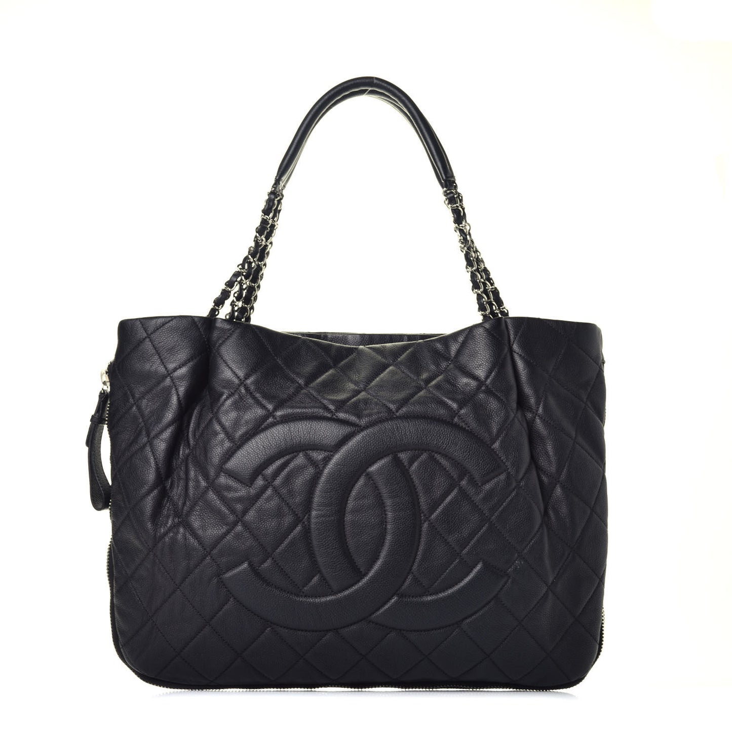 Caviar Expandable Zip Shoulder Bag Black