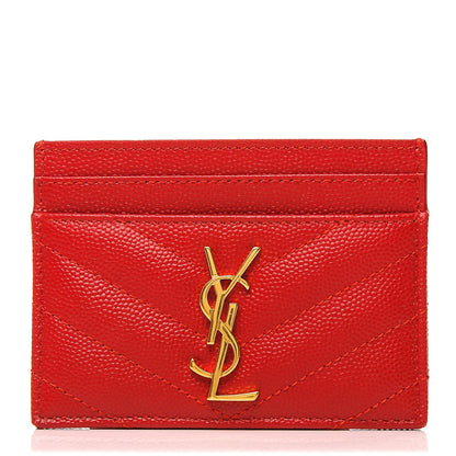 Saint Laurent Grain De Poudre Matelasse Chevron Monogram Credit Card Case New Red 1 of 6