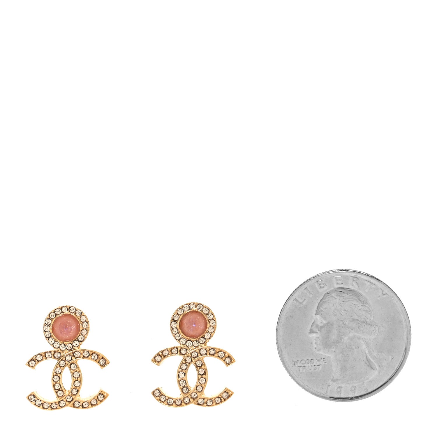 Chanel Metal Crystal Pearl CC Drop Earrings Pink Gold 2 of 5