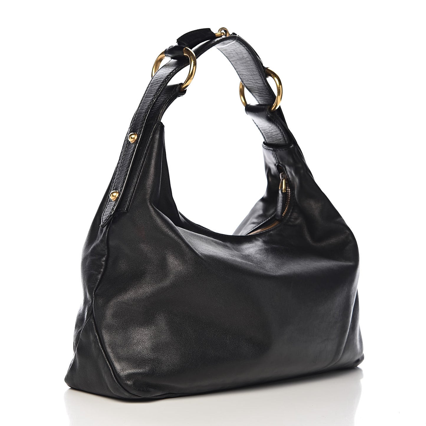Calfskin Medium Horsebit Chain Hobo Black