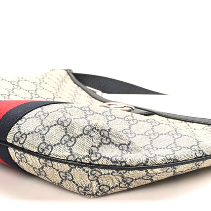 Gucci GG Supreme Monogram Textured Dollar Calfskin Web Small Ophidia Half Moon Hobo Beige Blue 10 of 10