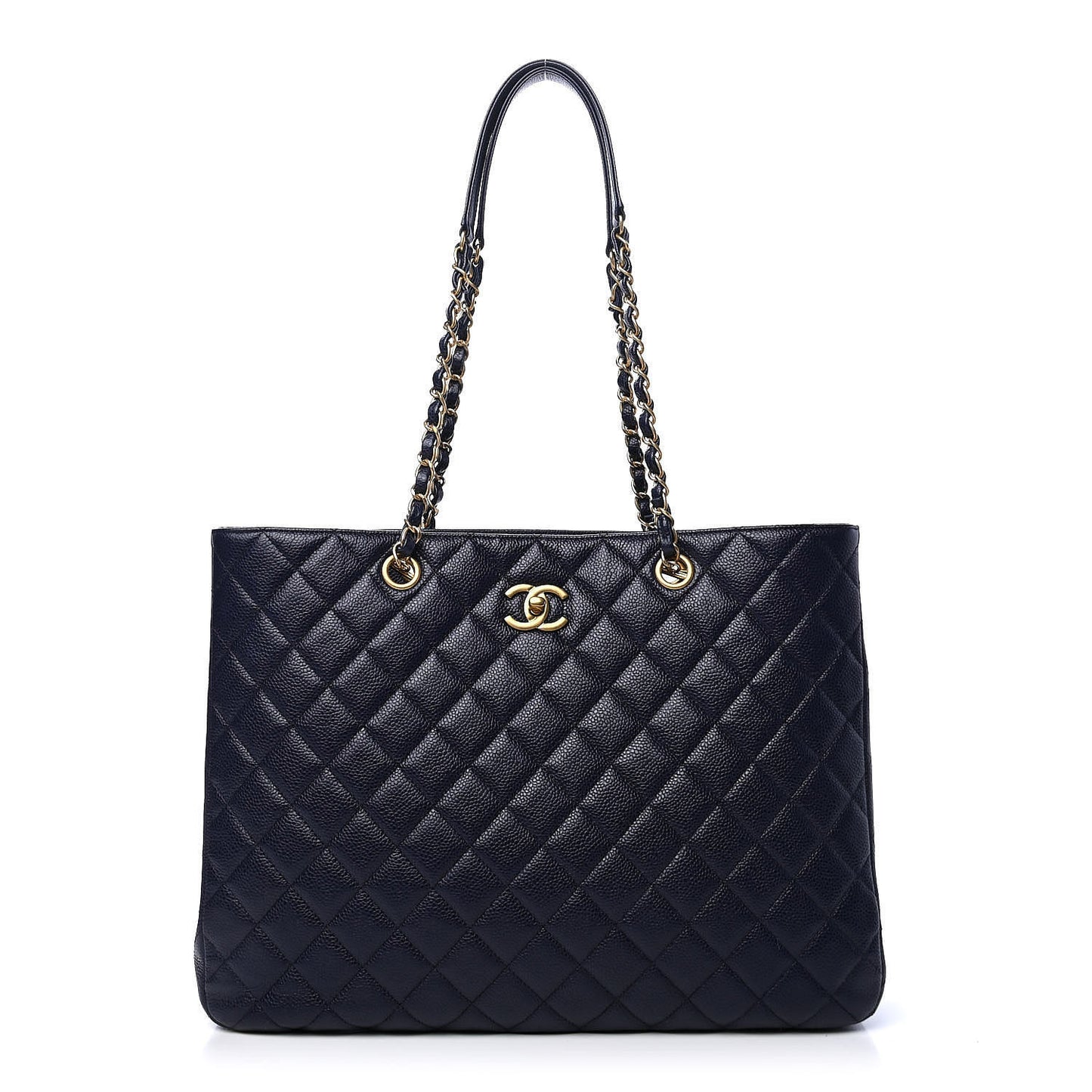 Caviar Quilted Large CC Shopping Tote Navy