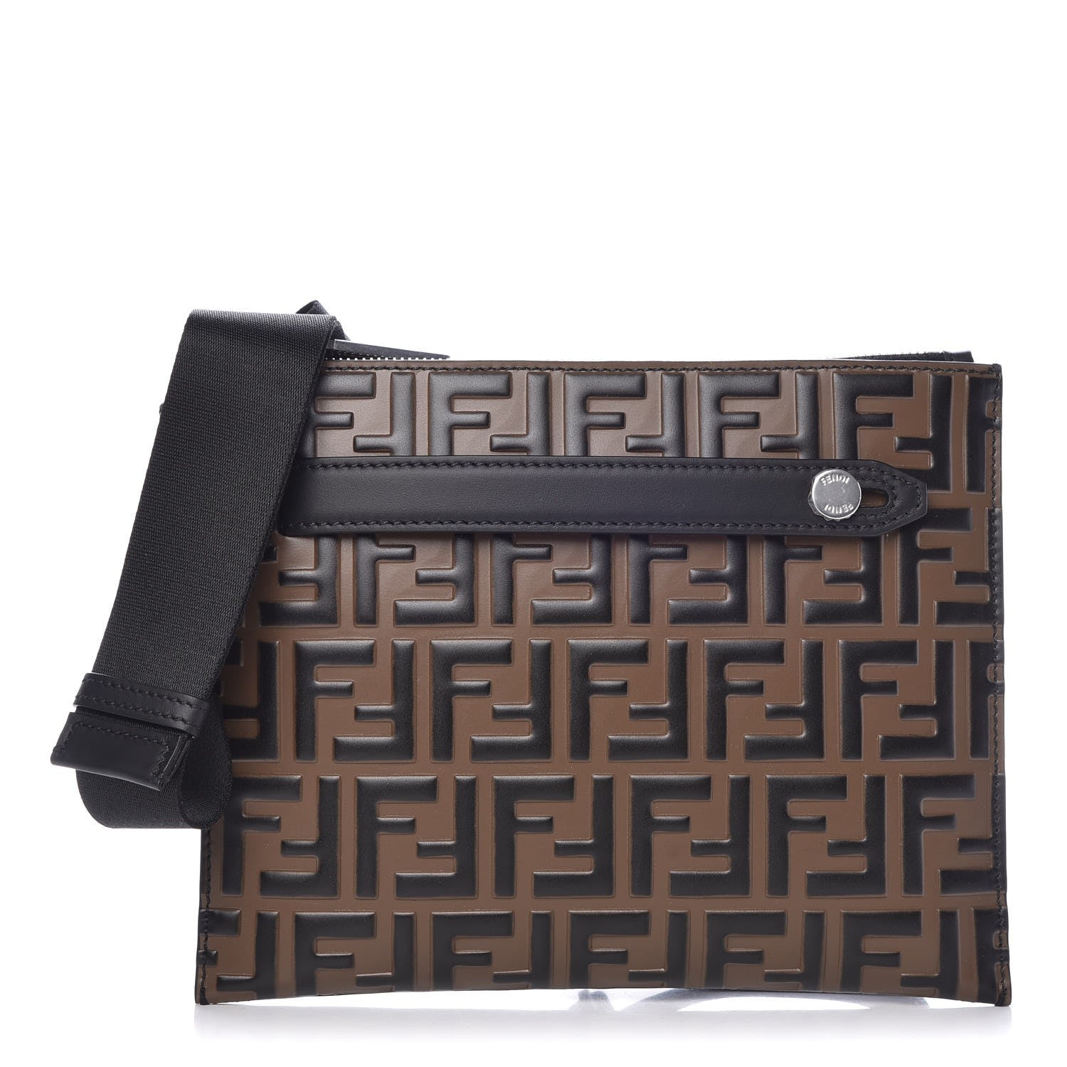 Fendi Vitello Century Bi-Color FF 1974 Embossed Messenger Maya Black 1 of 7