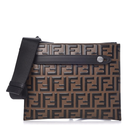 Fendi Vitello Century Bi-Color FF 1974 Embossed Messenger Maya Black 1 of 7