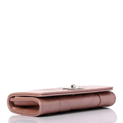 Chanel Metallic Caviar Chevron Quilted Vintage Mademoiselle Flap Card Holder Pink 3 of 4