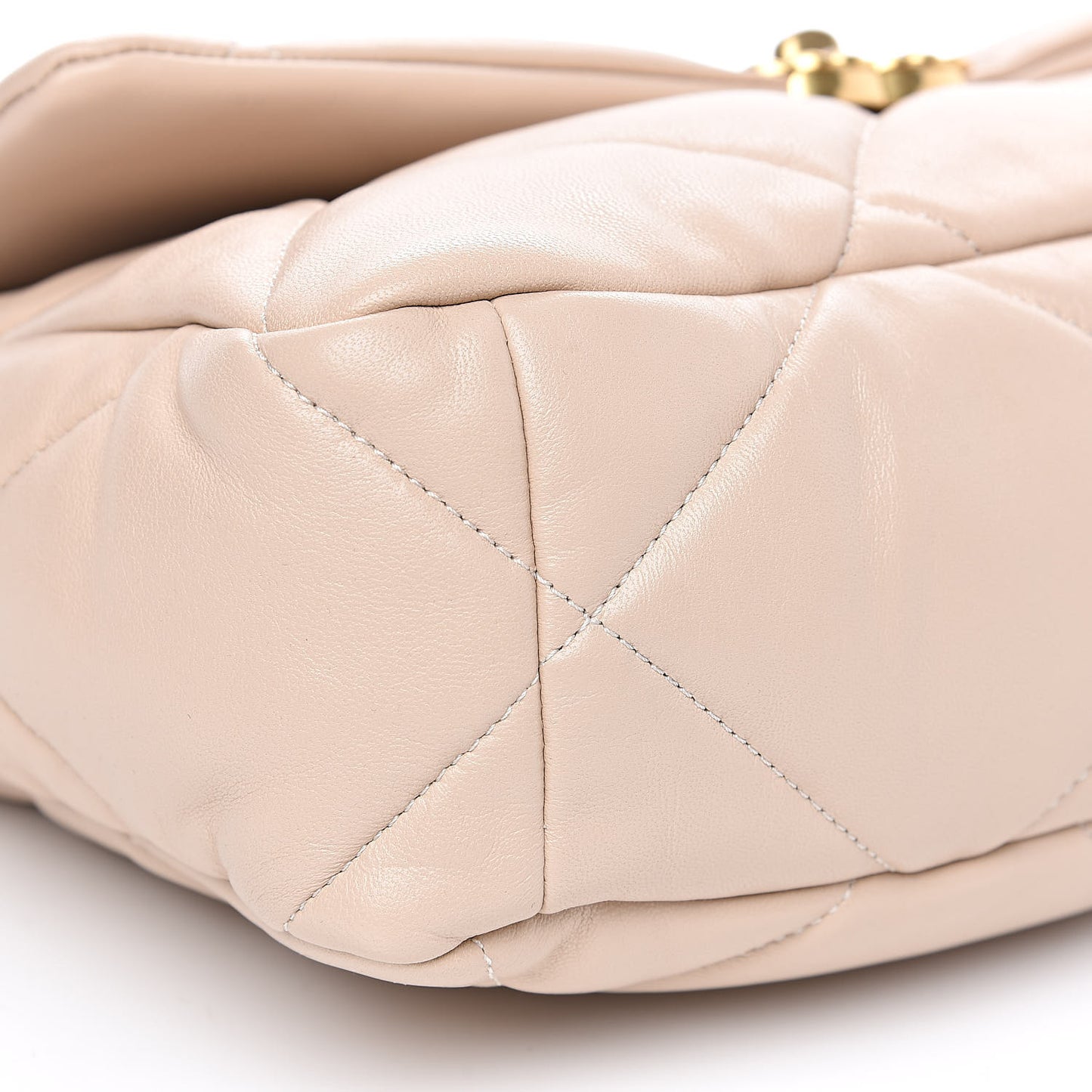 Goatskin Quilted Large 19 Flap Beige