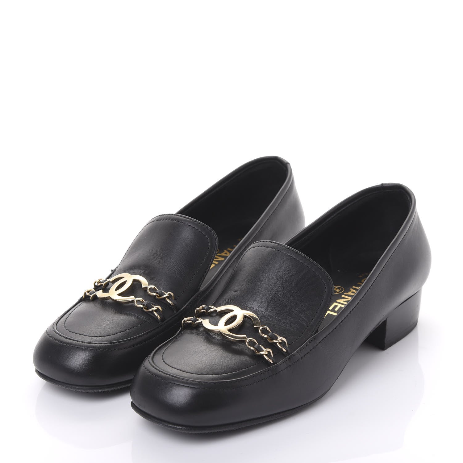 Chanel Calfskin CC Mocassin Loafers 38.5 Black 3 of 9