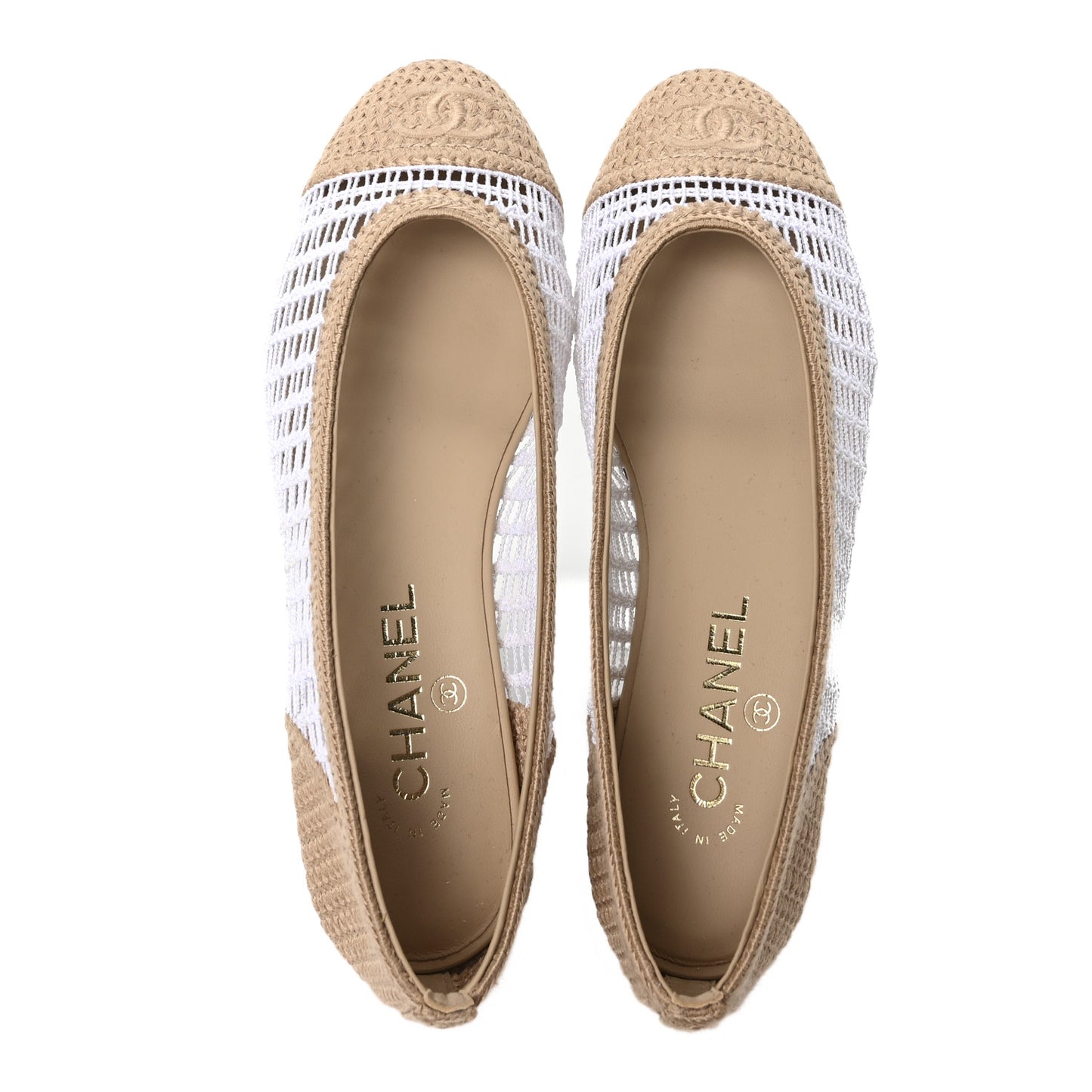 Raffia Cap Toe Ballerina Flats 37.5 White Beige