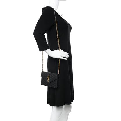 Saint Laurent Grain De Poudre Matelasse Chevron Monogram Envelope Chain Wallet Black 2 of 9
