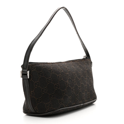Gucci Denim Monogram Boat Pochette Dark Brown 3 of 15