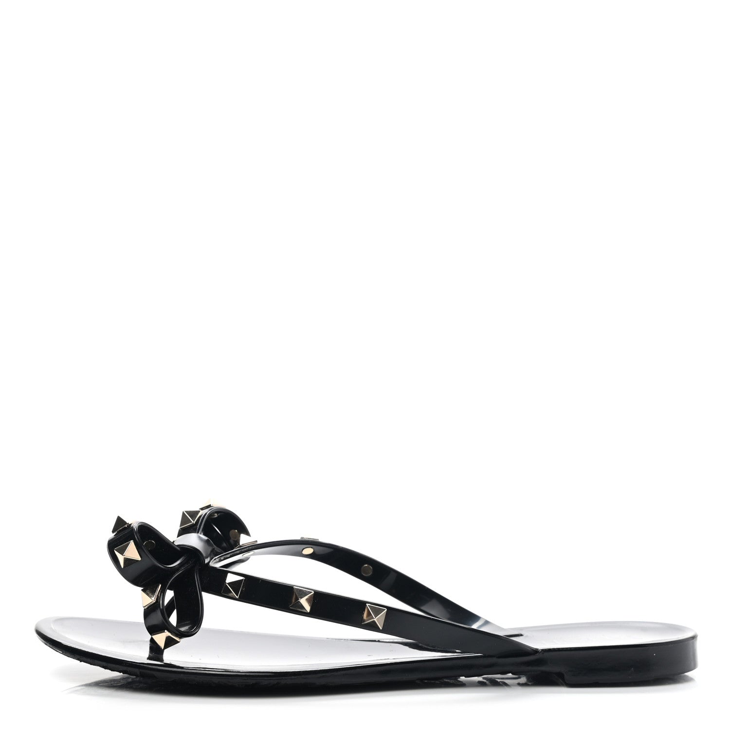 Valentino Garavani PVC Jelly Rockstud Bow Thong Sandals 38 Black 1 of 8