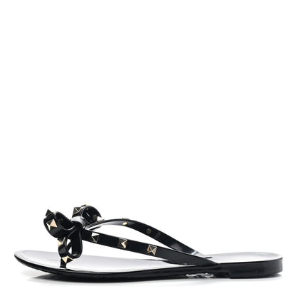 Valentino Garavani PVC Jelly Rockstud Bow Thong Sandals 38 Black 1 of 8