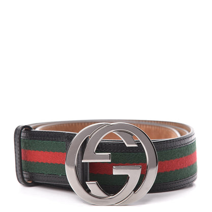 Gucci Calfskin Web Interlocking G Belt 105 42 Black 1 of 8