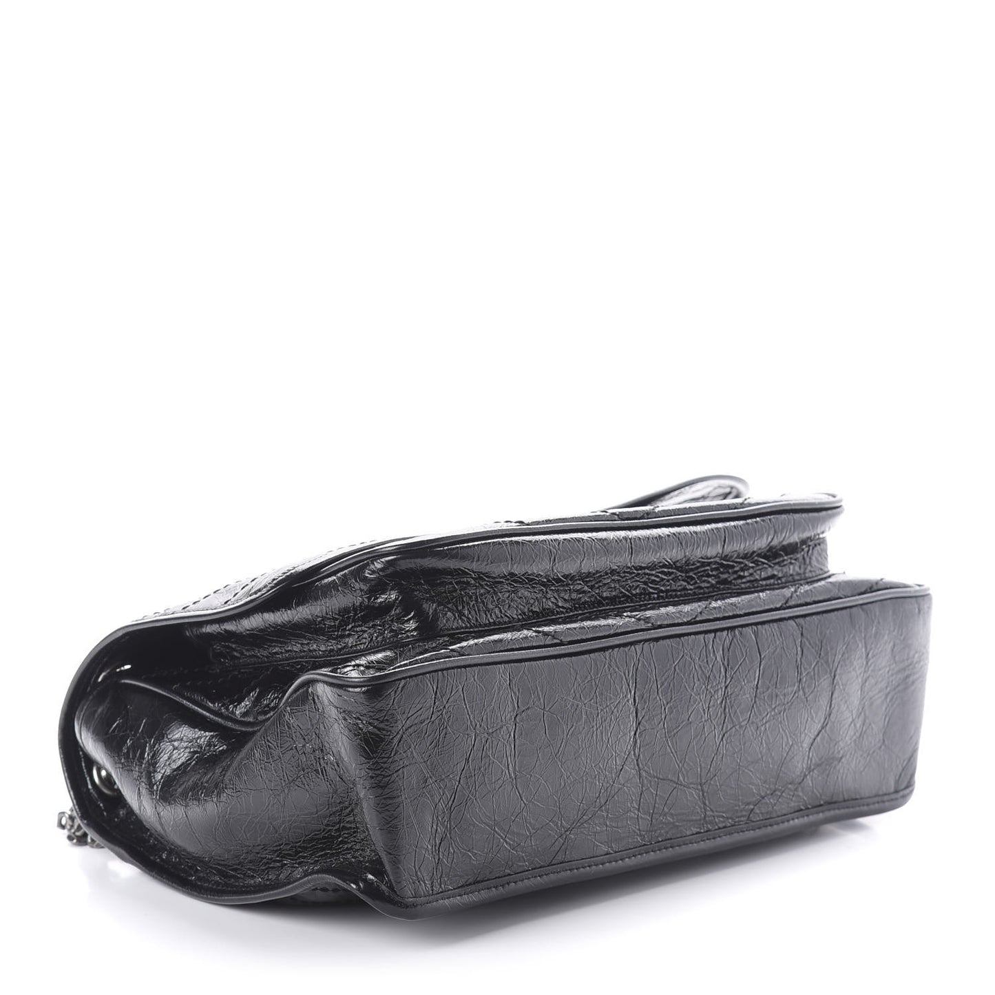 Crinkled Calfskin Matelasse Monogram Large Niki Chain Satchel Black