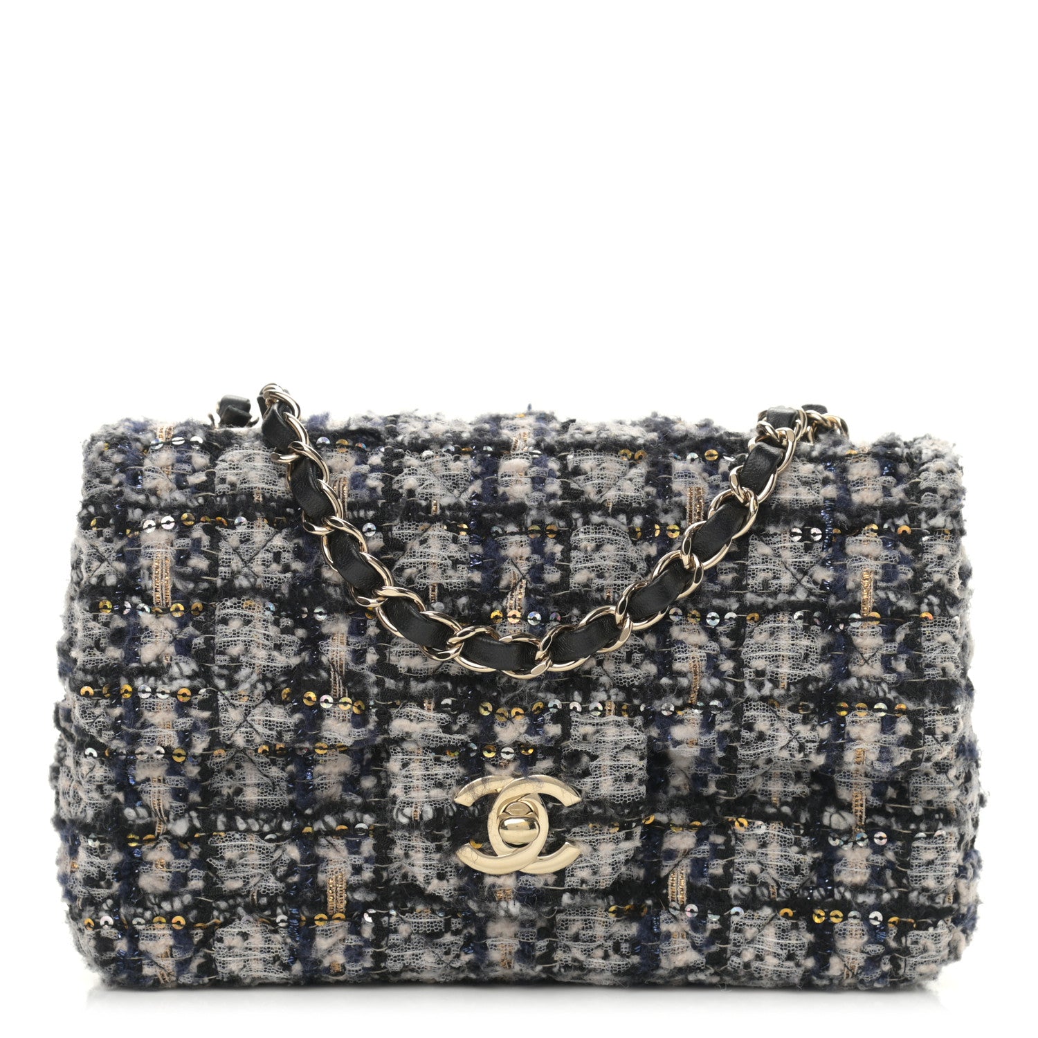 Chanel Glittered Tweed Quilted Mini Rectangular Flap Navy Blue 1 of 9