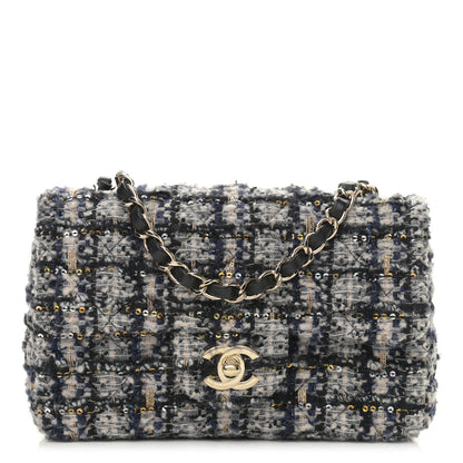 Chanel Glittered Tweed Quilted Mini Rectangular Flap Navy Blue 1 of 9