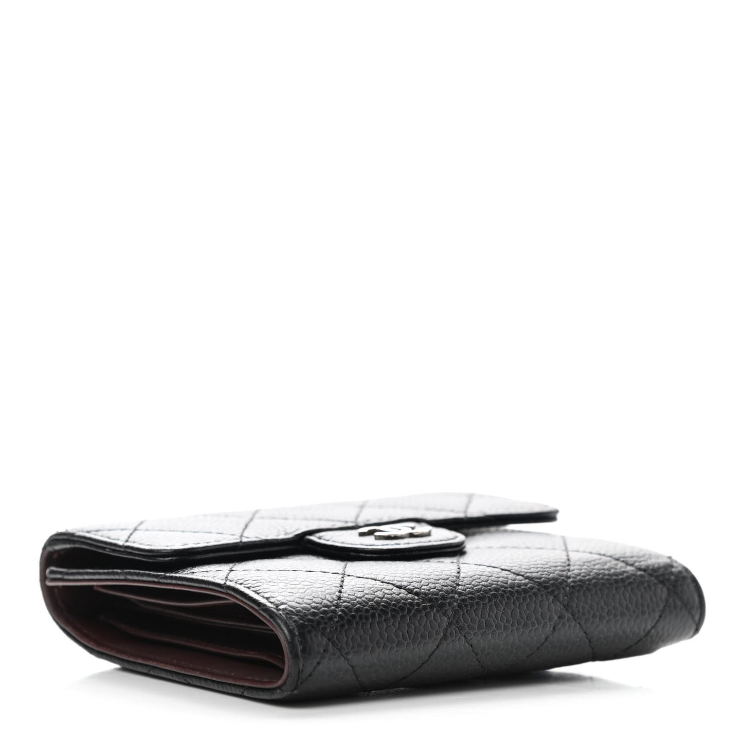 Caviar Quilted Compact Flap Wallet Black