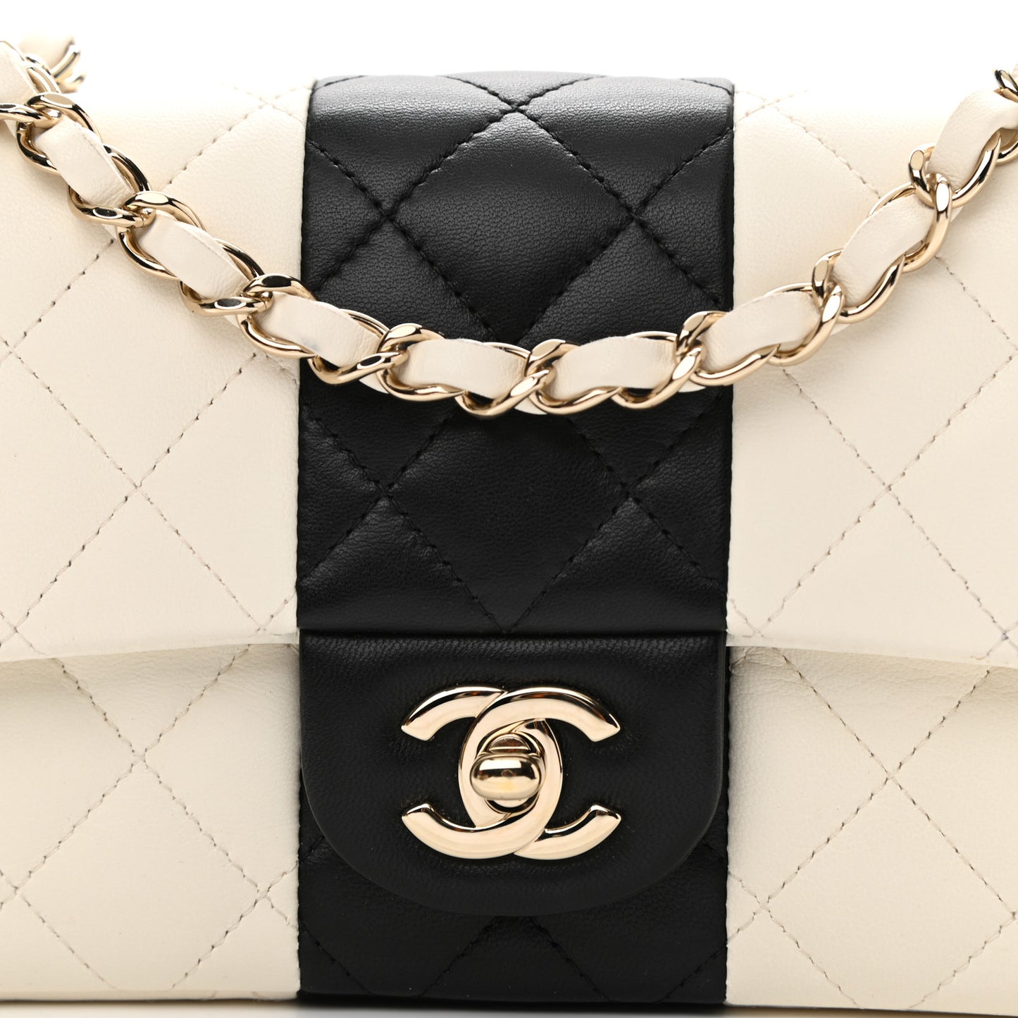 Lambskin Quilted Mini Rectangular Flap White Black