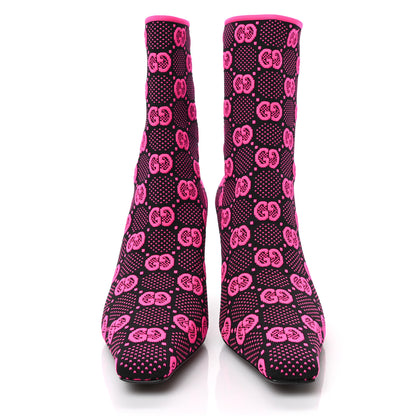 Gucci Technical Jersey Knit GG Monogram Square G 75mm Ankle Boots 38.5 Black Neon Fucsia 2 of 7