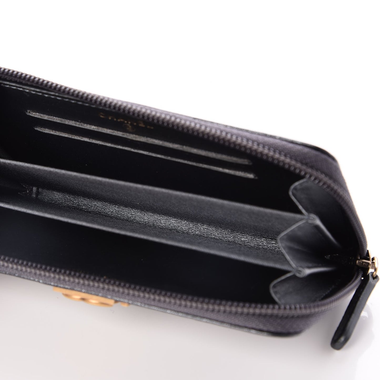 Iridescent Goatskin Quilted Small Boy Zip Around Wallet Charcoal