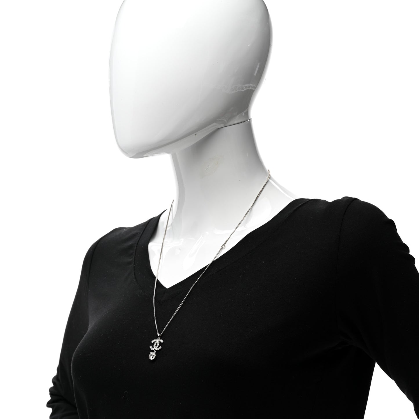 Crystal CC Drop Necklace Silver