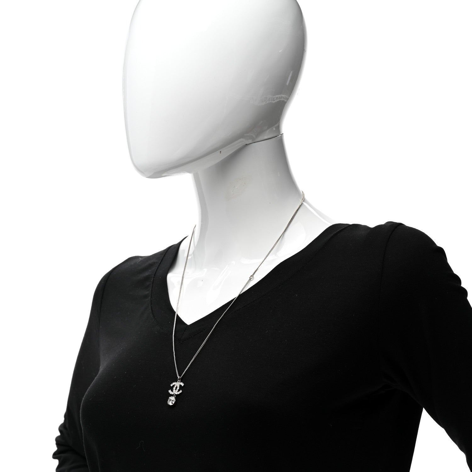 Chanel Crystal CC Drop Necklace Silver 2 of 5