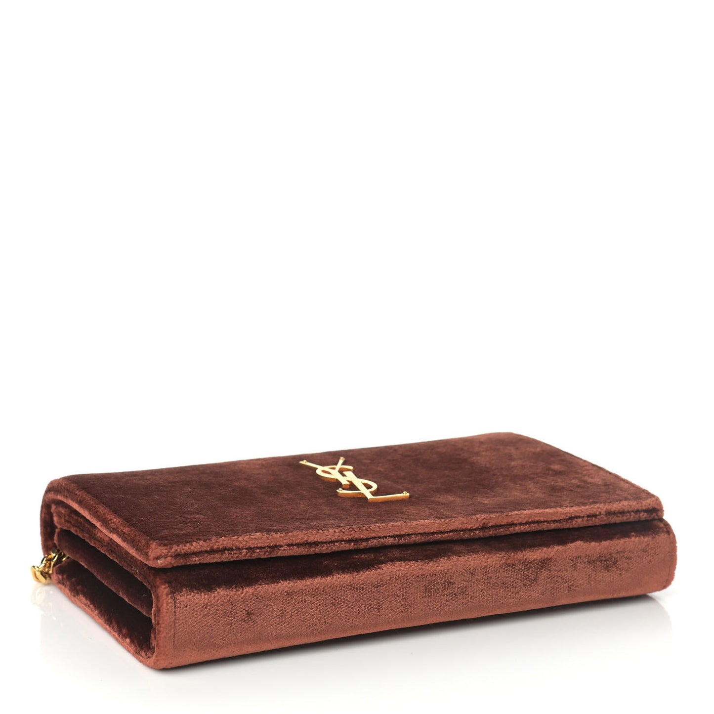 Textured Velour Monogram Chain Wallet Red Clay